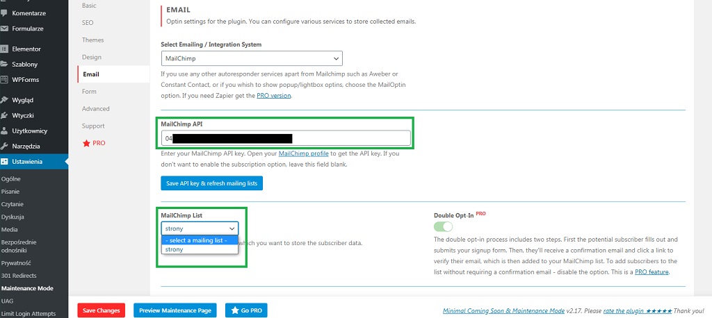 Minimal Coming Soon & Maintenance Mode: podłączenie newslettera MailChimp
