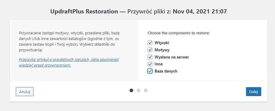 wtyczka updraft plus wordpress backup strony internetowej kopia zapasowa strony www
