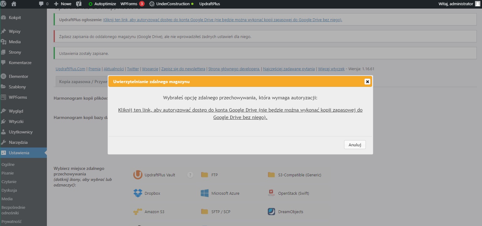 wtyczka updraftplus wordpress kopia zapaasowa strony backup strony