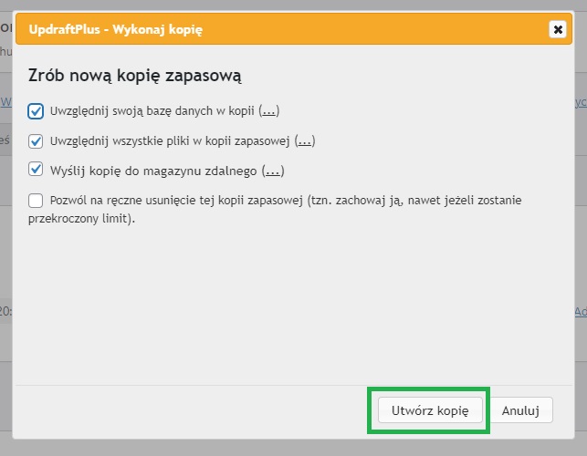 Tworzenie kopii zapasowej strony z wtyczką UpdraftPlus wordpress backup