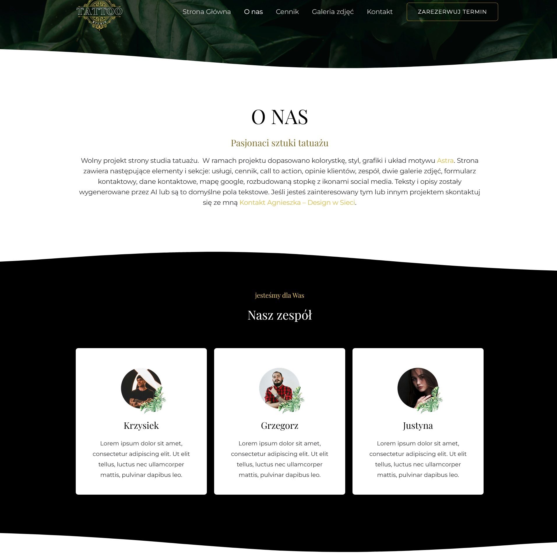 Strona studia tatuażu -projekt strony na zamówienie wordpress Design w Sieci