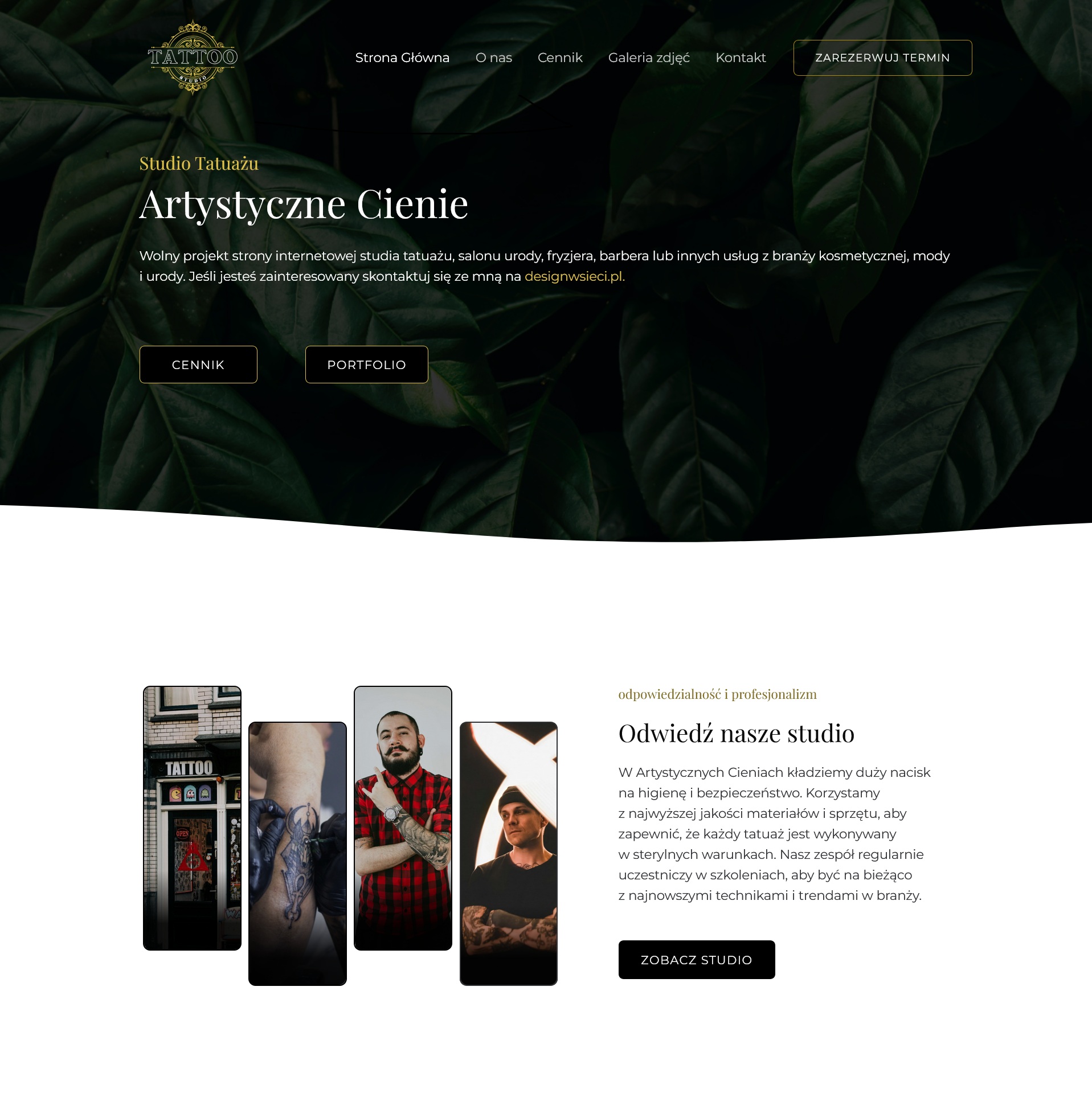 Strona studia tatuażu -projekt strony na zamówienie wordpress Design w Sieci
