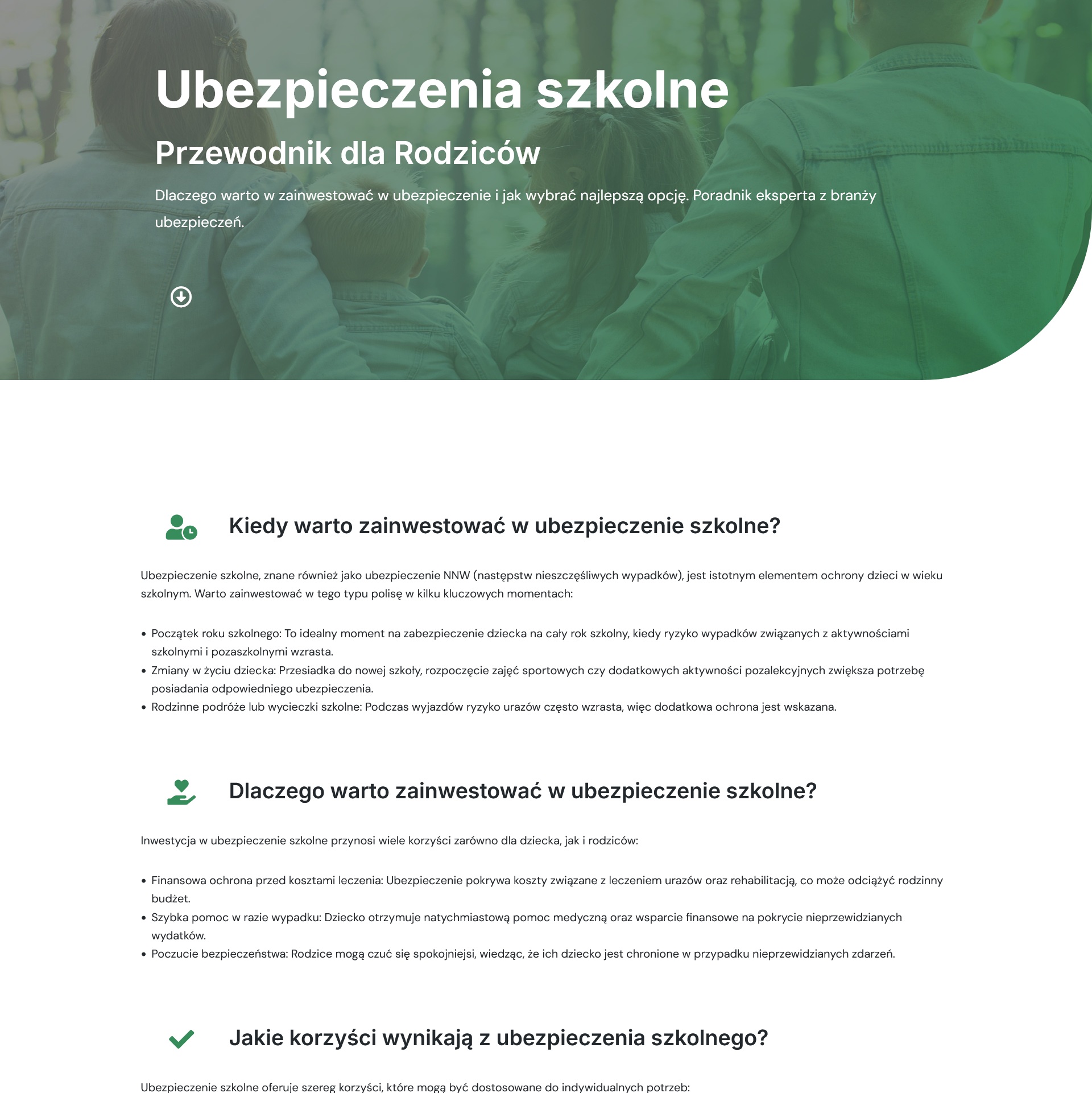 Strona wizytówka Ubezpieczenia - Poradnik. Projekt strony Design w sieci.