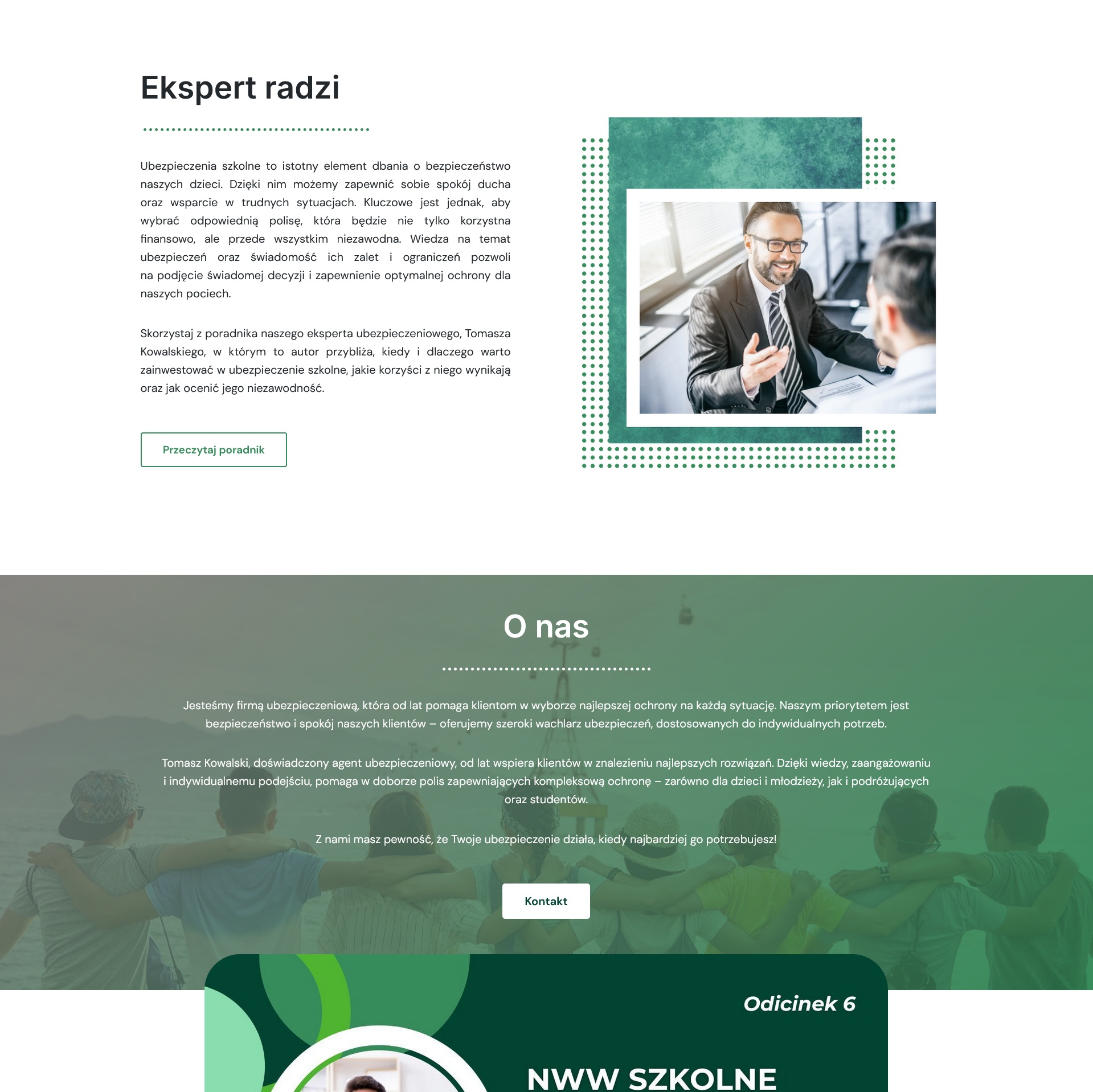 Strona wizytówka Ubezpieczenia - Strona Główna. Projekt strony Design w sieci.