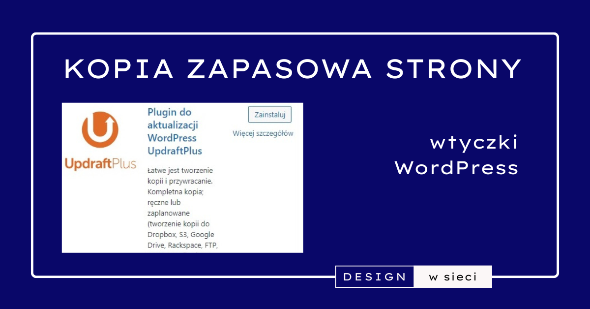 Obrazek wyróżniający wpisu na temat wtyczki UpdraftPlus. Kopia zapasowa strony WordPress.